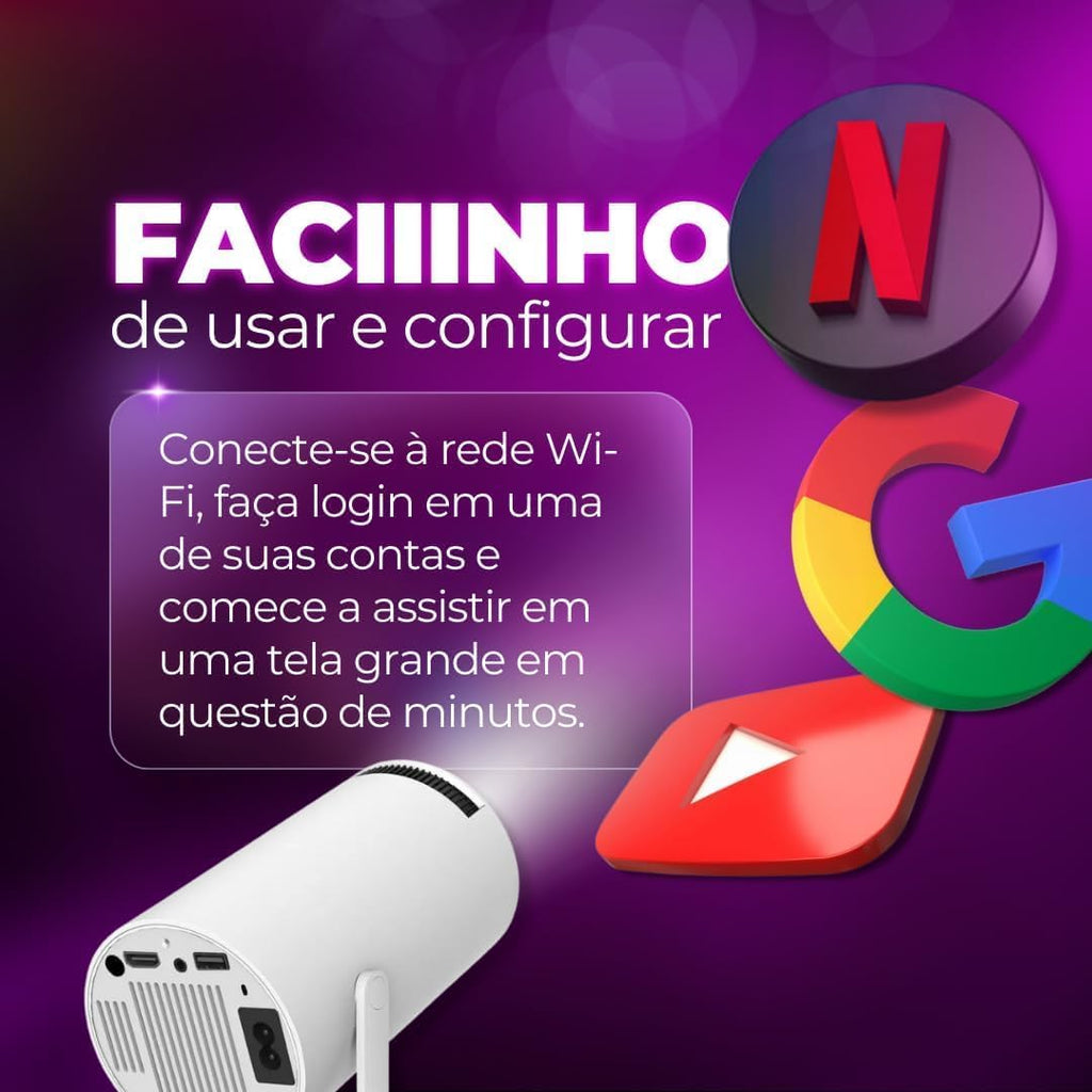 Mini Projetor Portatil 5g Wifi 6 Bluetooth 5.0 Android 11 HY300 Projetor 4K 1080 Full HD Suporte 8000 Lumens Para Celular LED Auto Correção Horizontal 180° Premium