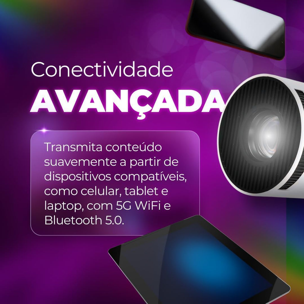 Mini Projetor Portatil 5g Wifi 6 Bluetooth 5.0 Android 11 HY300 Projetor 4K 1080 Full HD Suporte 8000 Lumens Para Celular LED Auto Correção Horizontal 180° Premium