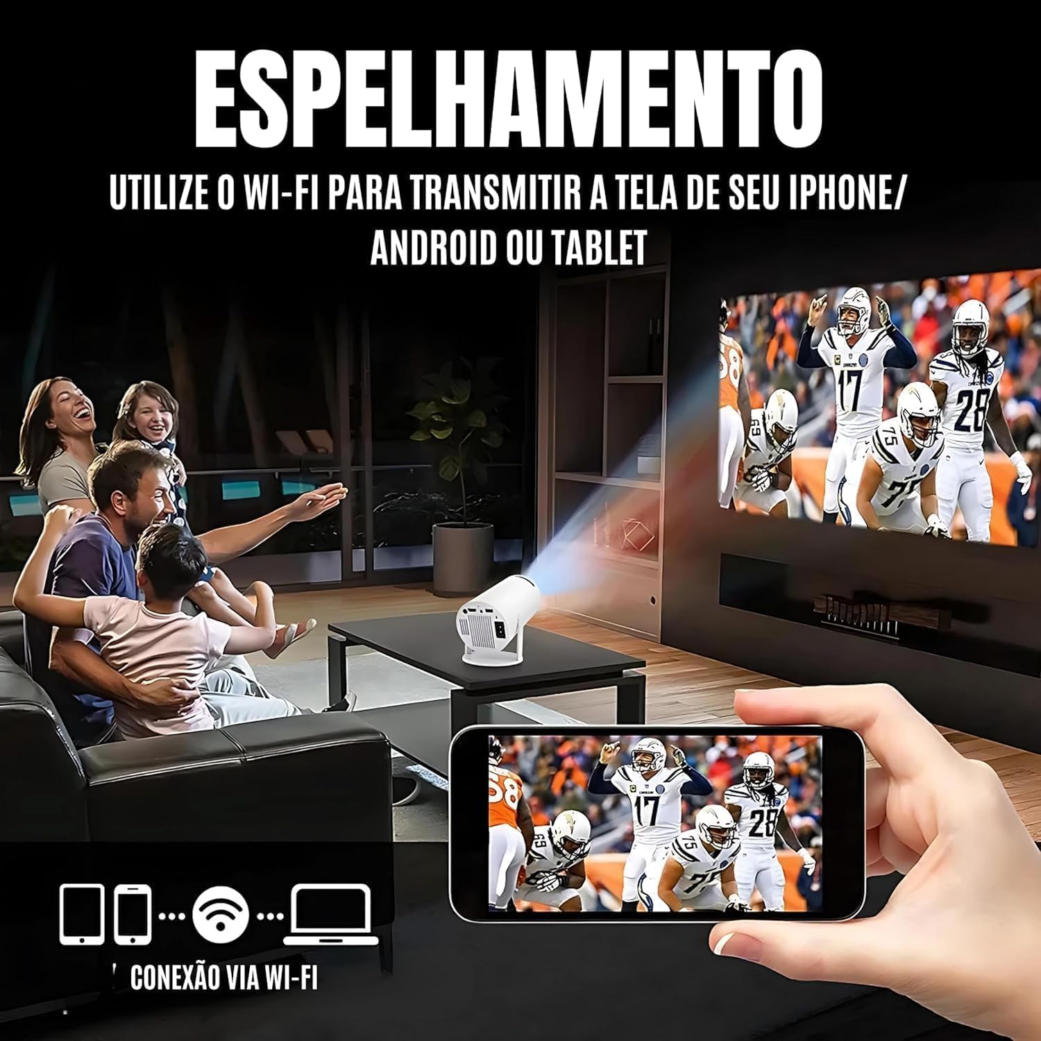 Mini Projetor Portatil 5g Wifi 6 Bluetooth 5.0 Android 11 HY300 Projetor 4K 1080 Full HD Suporte 8000 Lumens Para Celular LED Auto Correção Horizontal 180° Premium