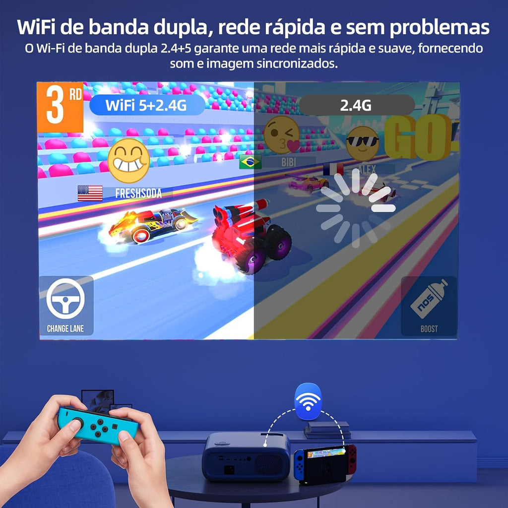 Bettdow Projetor 4k 22000 Lumens Full Hd 1080p Compatível Com Android 9, Smart Projetores Retroprojetor Portatil 650 ANSI WiFi 2.4G+5G BT 5.1, Eletronico Correção Trapezoidal, Foco manual