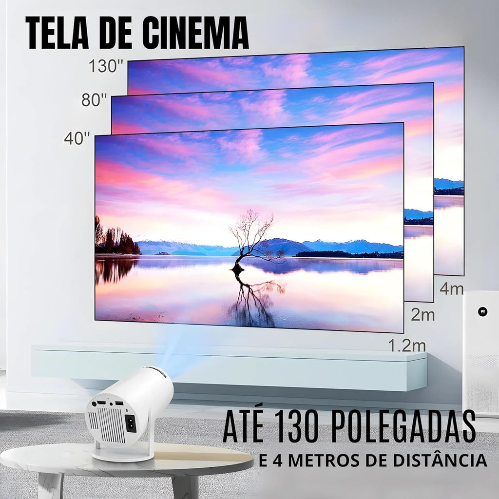 Mini Projetor Portatil 5g Wifi 6 Bluetooth 5.0 Android 11 HY300 Projetor 4K 1080 Full HD Suporte 8000 Lumens Para Celular LED Auto Correção Horizontal 180° Premium